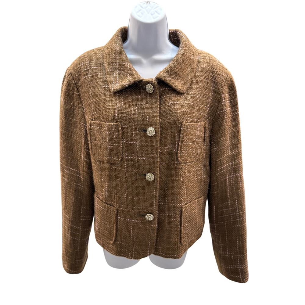 Mac & Jac wool L Brown Tweed Jacket Textured Button Front Preppy Fall Chic